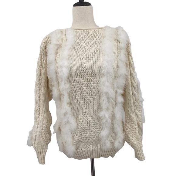Loop Di Loop Boho Cream Thick Knit Feathered Sweater - Picture 1 of 12